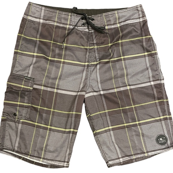 O’Neill, Plaid Grey & Green Swim Trunks, Size 32 - Picture 1 of 8
